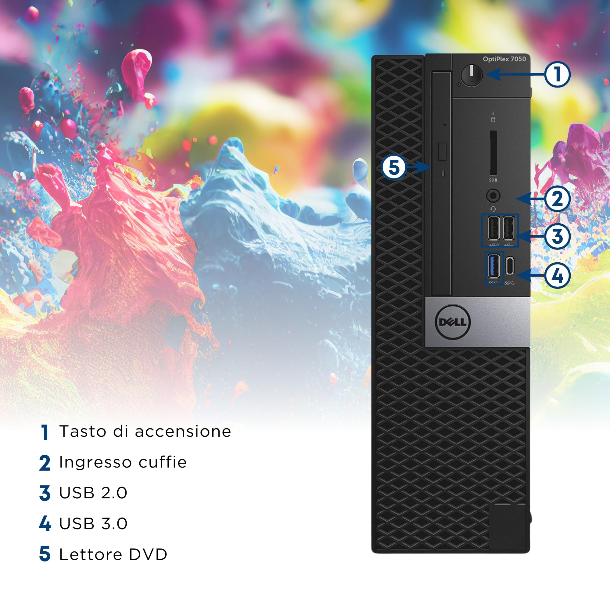 Dell Optiplex 7050 - Computer Fisso Intel Core i5-7500 - Ram 16Gb, SSD 512Gb - WiFi Usb, Hdmi + DisplayPort, Windows 11 Pro + Libre Office (Ricondizionato)