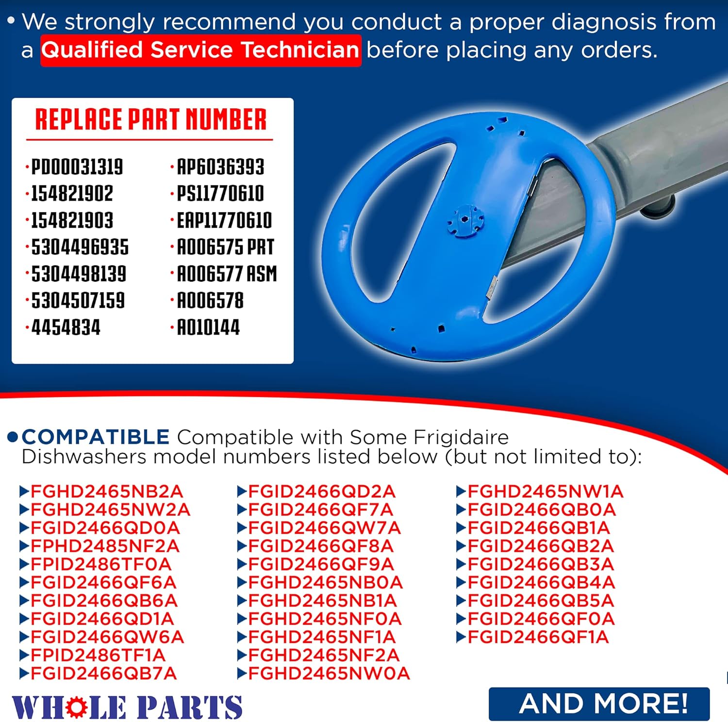 Upgraded Lower Wash Arm Assembly Part #5304507158 -Replacement & Compatible With Some Frigidaire Dishwashers - Replaces 5304507158 - Non-OEM Appliance Parts & Accessories - 2Yr Warranty by Whole Parts : Appliances