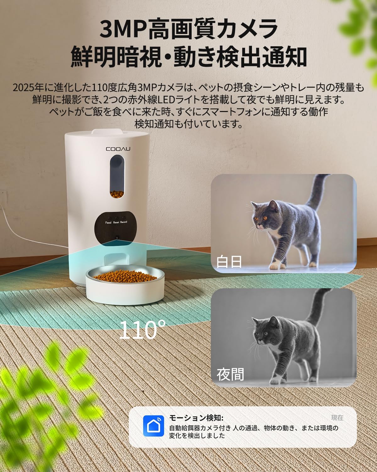 Day and night vision of the pet feeder camera