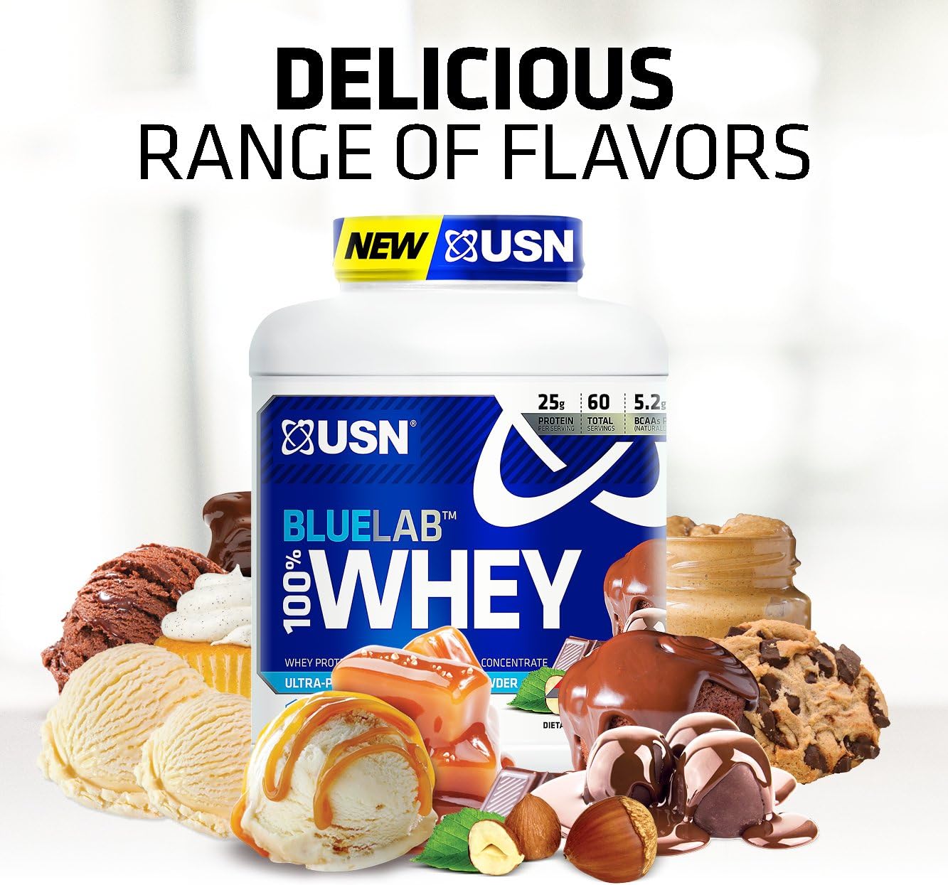 USN Supplements USN Supplements BlueLab 100 Percent Whey Protein Powder Molten Chocolate - Keto Friendly, Low Carb and Low Calorie