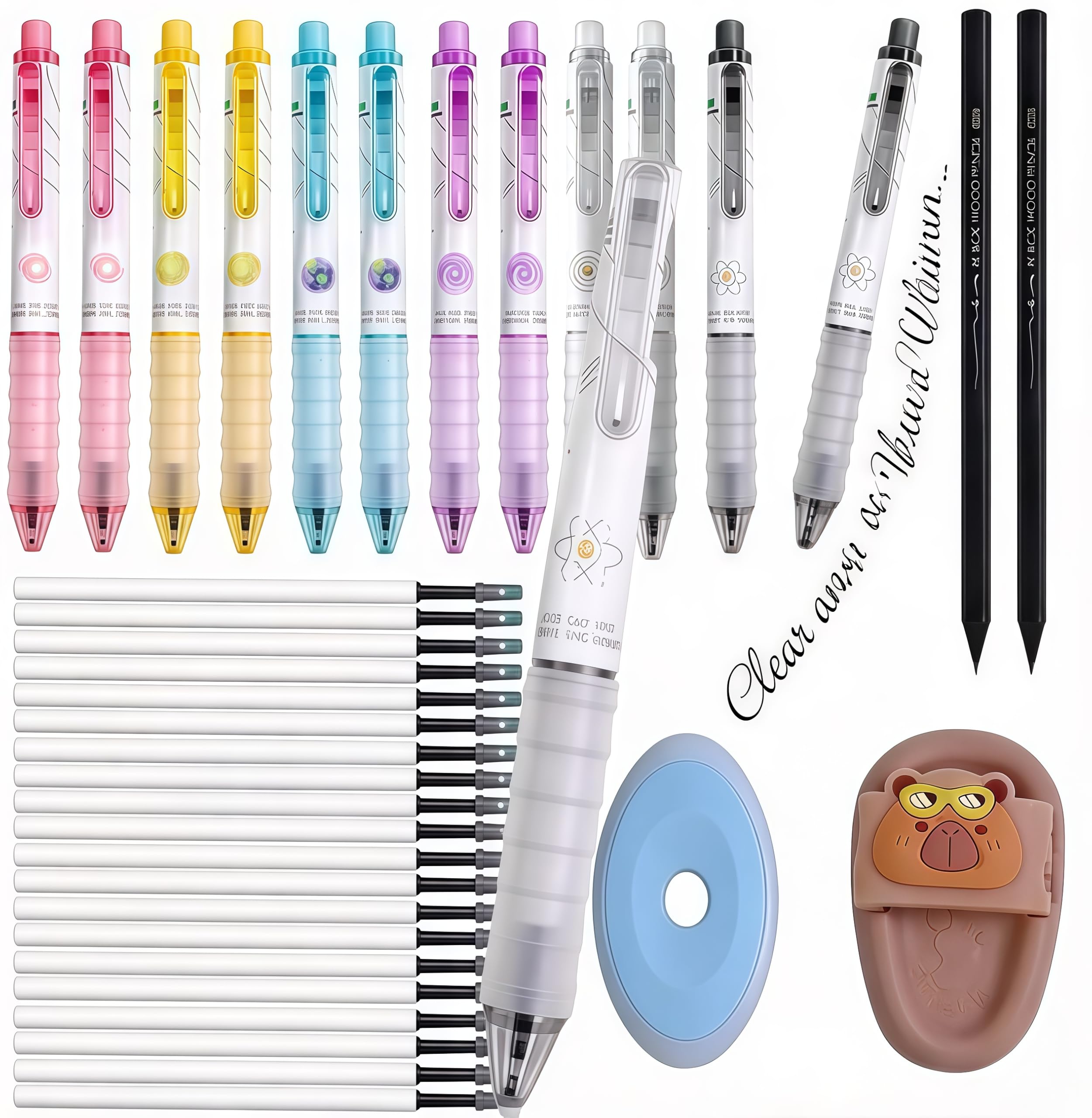 36Pcs Erasable Gel Pens Set 14 Pens with 12 Erasable Gel cute Pens and 2 Pencils 20 Refills