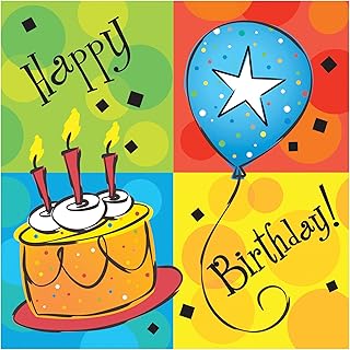 Creative Converting 16 Count 3 Ply Cake Celebration Lunch Napkins, Green/Blue/Red