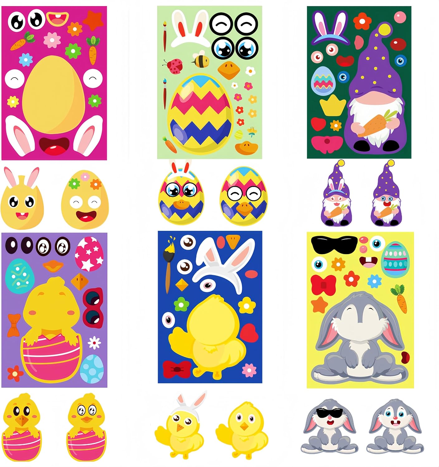 48 Sheets Easter Stickers Crafts for Kids, Make Your Own Easter Egg Stickers Basket Stuffers for Toddler, Easter Crafts Gifts for Kids Party Favor Decorations Supplies