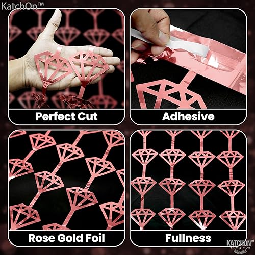 Miniatura 2 de KatchOn, Serpentinas de diamantes de oro rosa de 6.5 pies, paquete de 2  Fondo de oro rosa, decoraciones de despedida de soltera, fondo de flecos de
