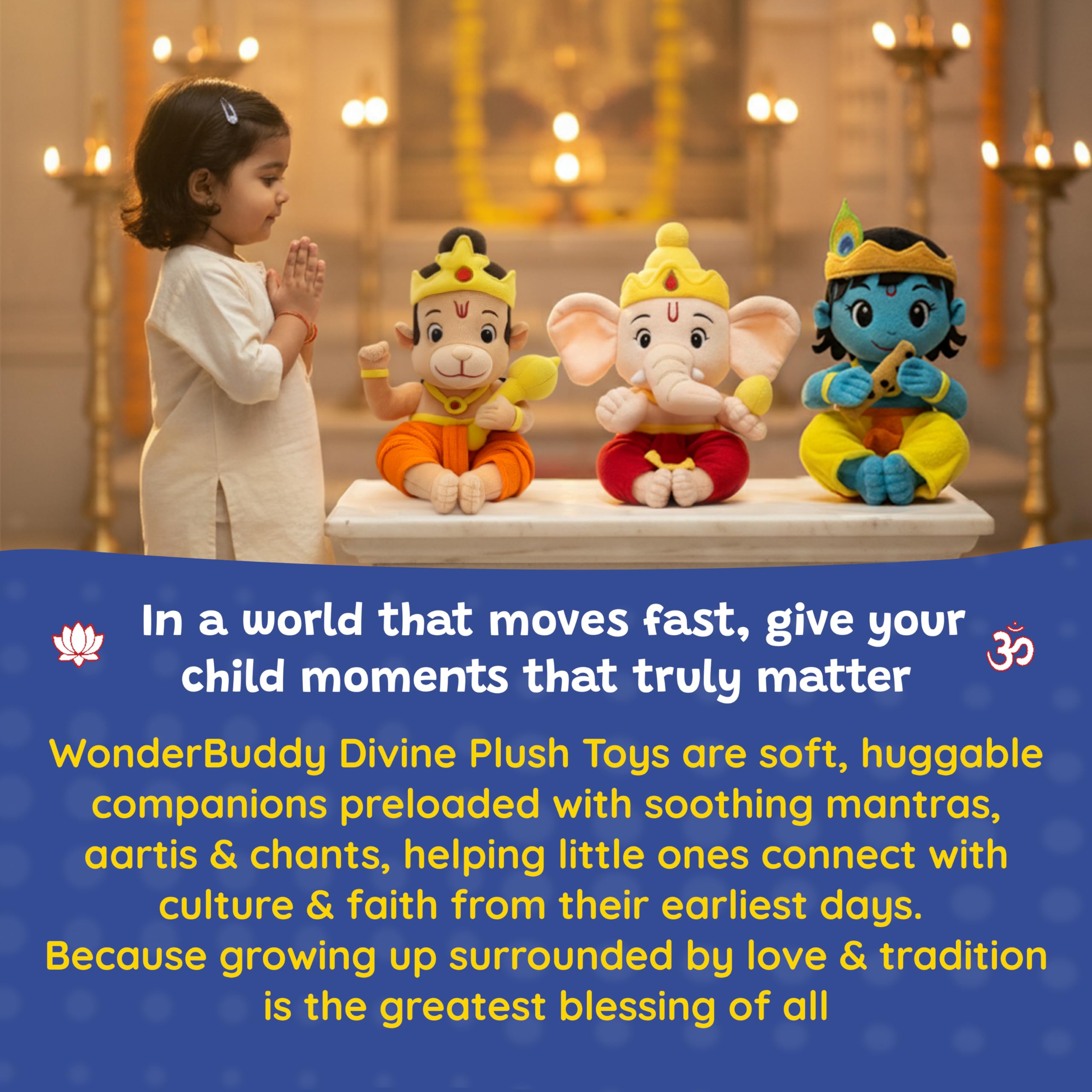 WonderBuddy Divine Mantra Chanting Baby Krishna with 8 Preloaded Mantras & Aartis, Musical Soft Plush Toy, Best Birthday Gift for Infants, Toddlers & Kids (Medium - 28 Cm) - Image 9 thumbnail