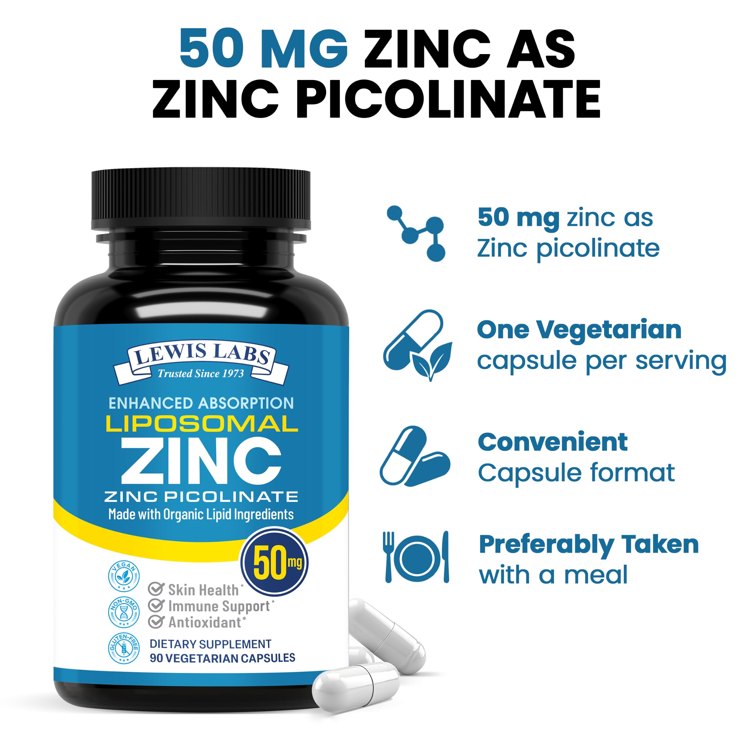 Liposomal Pure Zinc Picolinate Supplement with Copper, Immune Support, Metabolism, and Skin Health | High Potency, for Adults Men & Women | Powerful Antioxidant | 90 Capsules — Amazon image 5