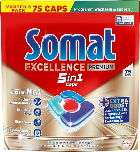 Somat Excellence Premium 5in1 (75 Caps), Spülmaschinentabs mit Extra Boost