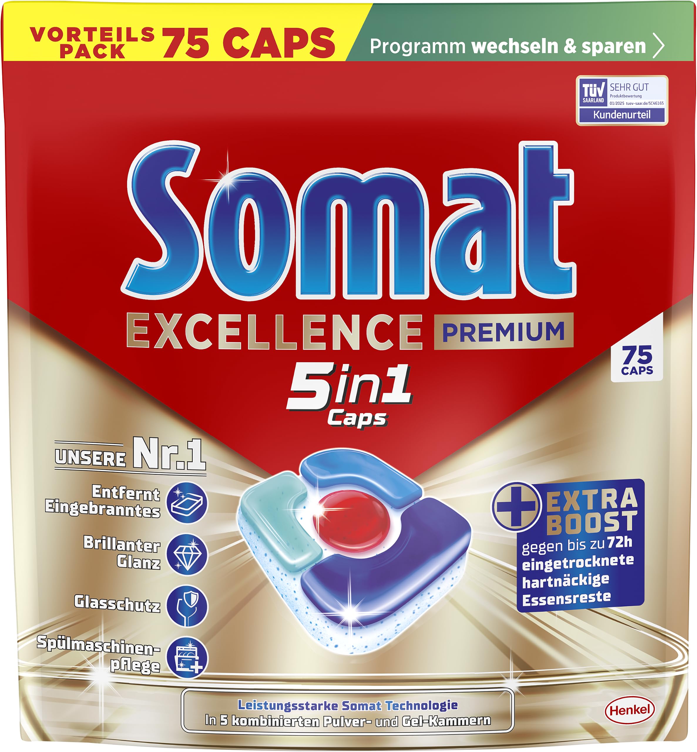 Somat Excellence Premium 5in1 (75 Caps), Spülmaschinentabs mit Extra Boost