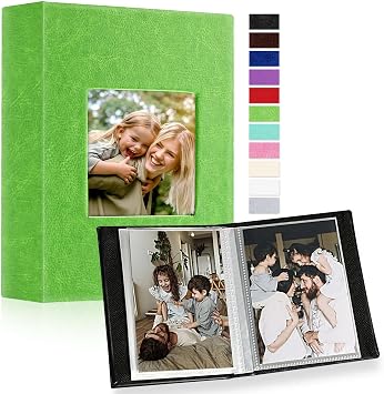 Ywlake Photo Album 4x6 100 Pockets 2 Packs, Small Mini Capacity Leather Photo Albums, Each Pack Holds 100 Top Loader Vertical Only Pictures Green