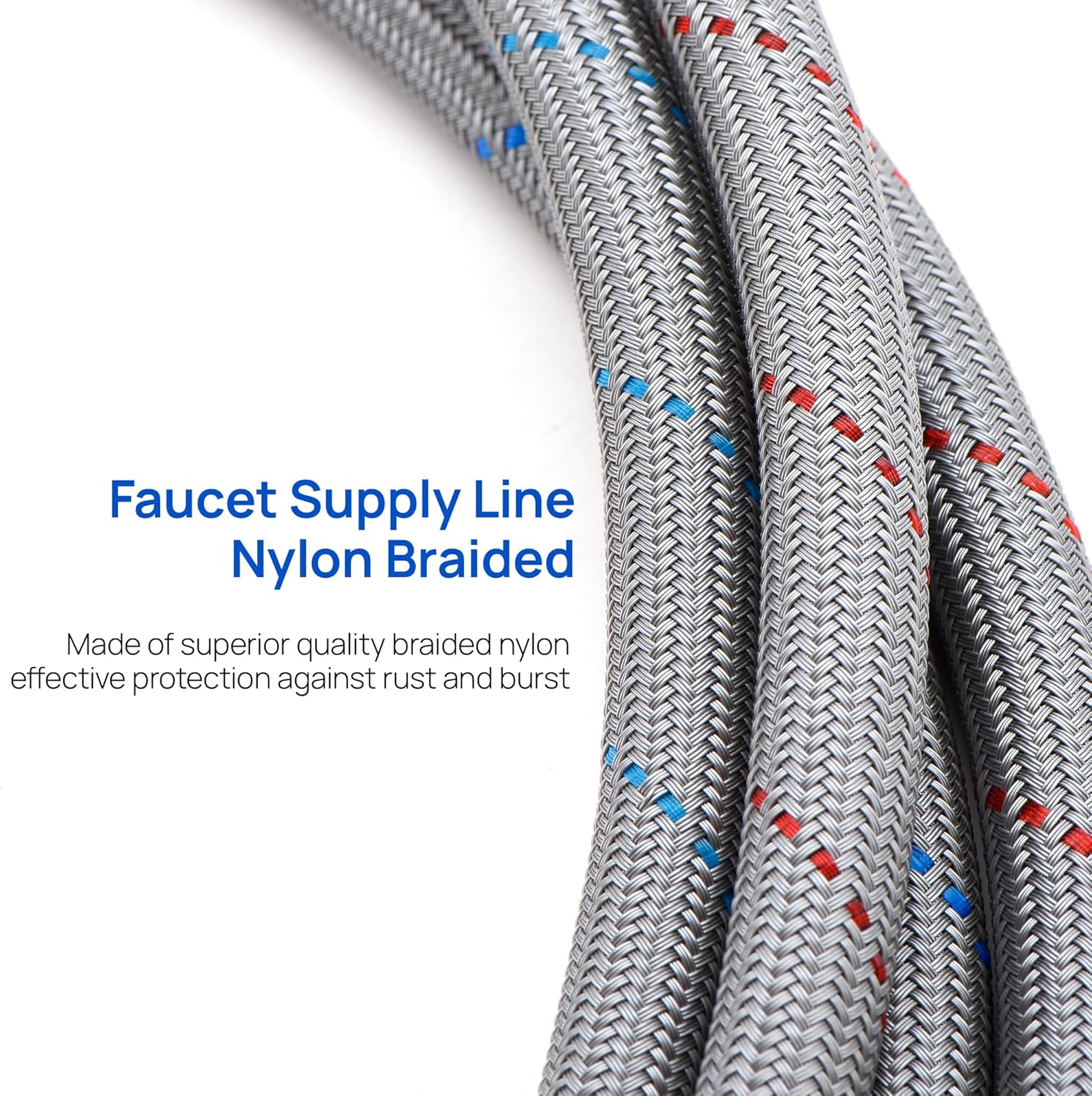J-HVA Faucet Supply Lines Length 12" x G 3/8 Female Thread Connector Braided Nylon Extension Hoses for Bathroom Kitchen Sink Faucet Hose Filter, Stainless Steel Nut (1 Pair)