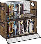 DVD Storage Rack 2 Pack, Stackable Media Organizer Holds 56 DVDs or 64 Blu ray Cases, Shelf with Magnetic Door for Video Games and CDs