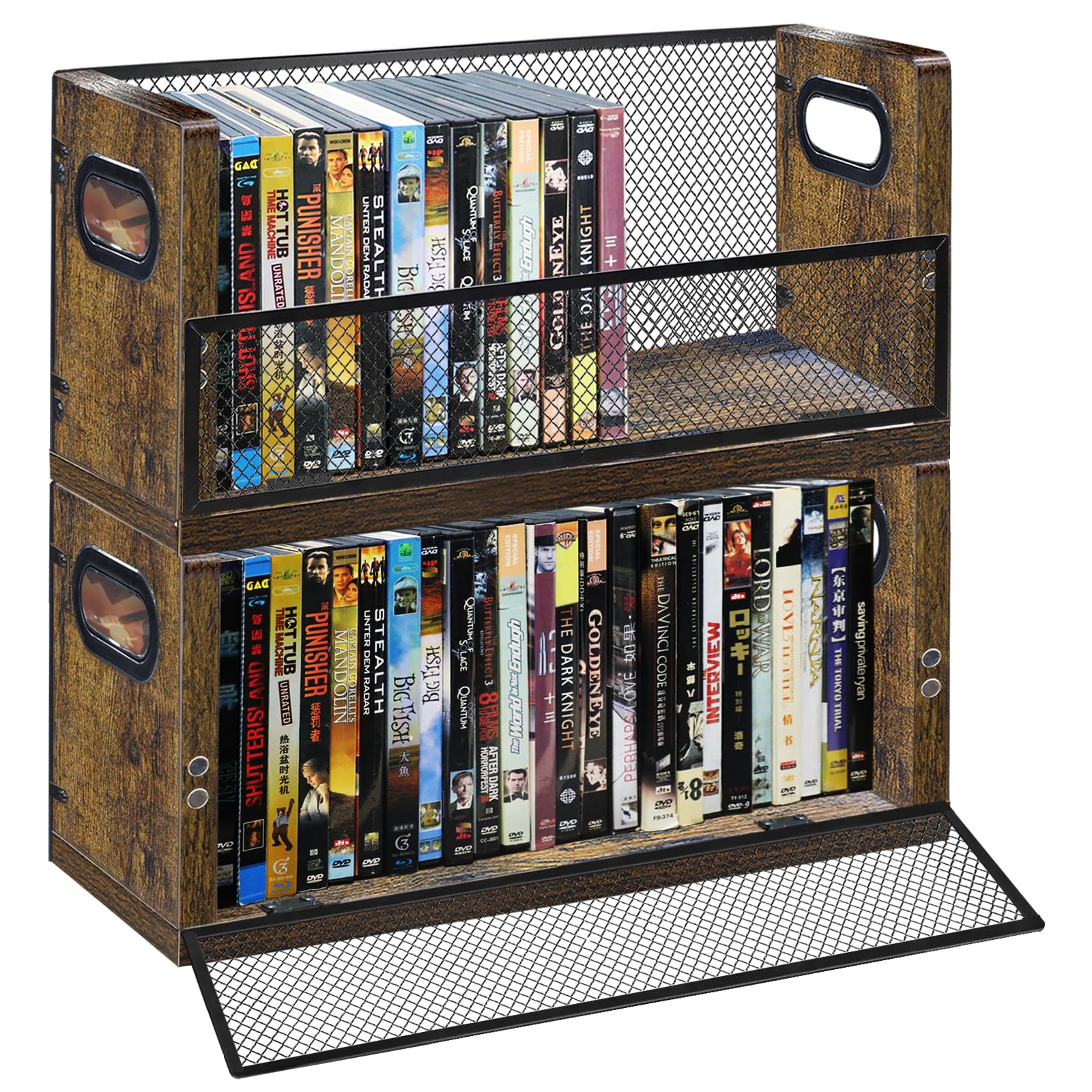 DVD Storage Shelve Blu ray Holder, Set of 2 DVD Racks Hold Up To 56 DVDs (28 Each), Stackable DVD Tower also Used for CDs, Video Game Cases, Vhs Taps, Desktop organizer at Home Or Office