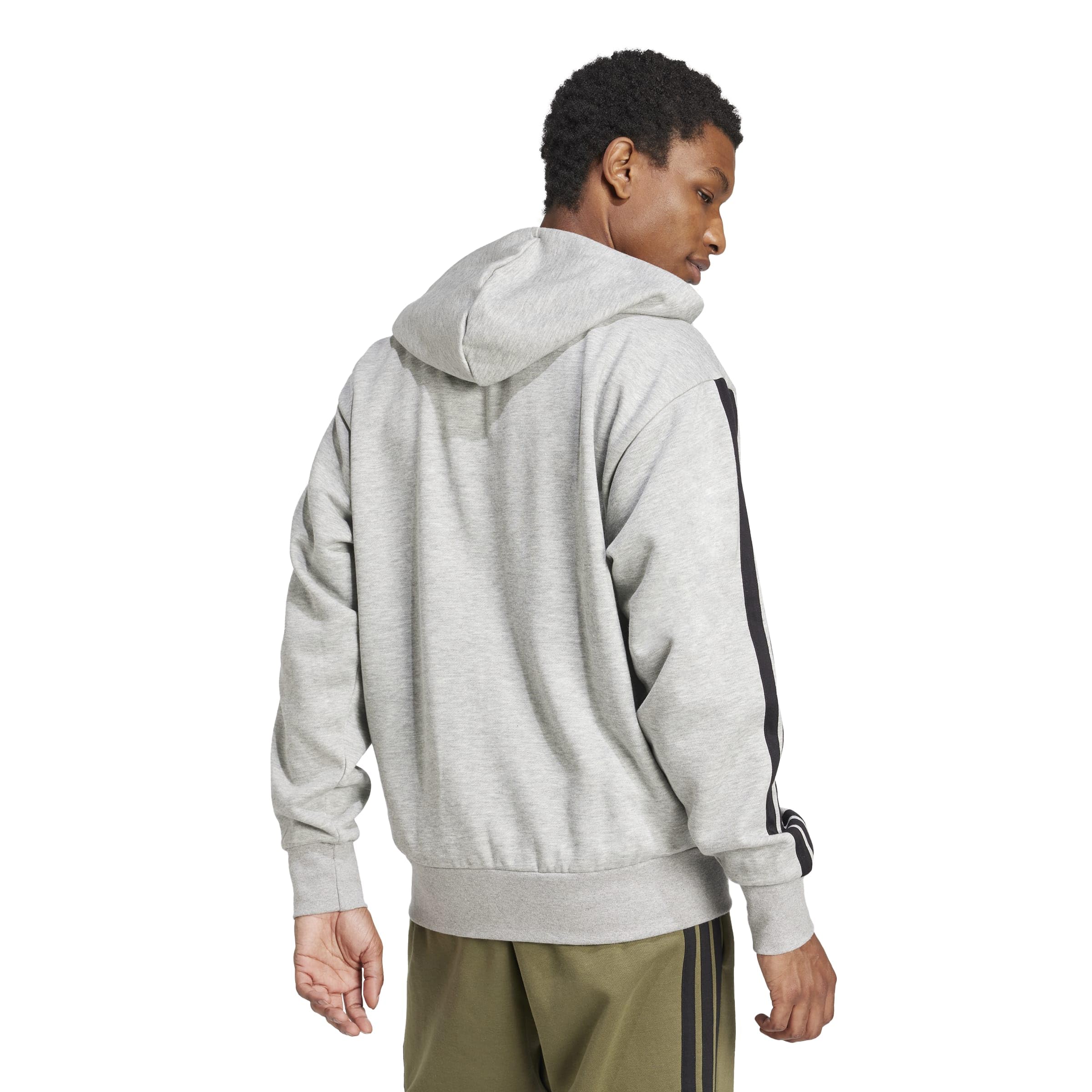 adidas Mężczyźni ESSENTIAL THREE STRIPES FLEECE ZIPPER HOODIE, medium grey heather/black, L