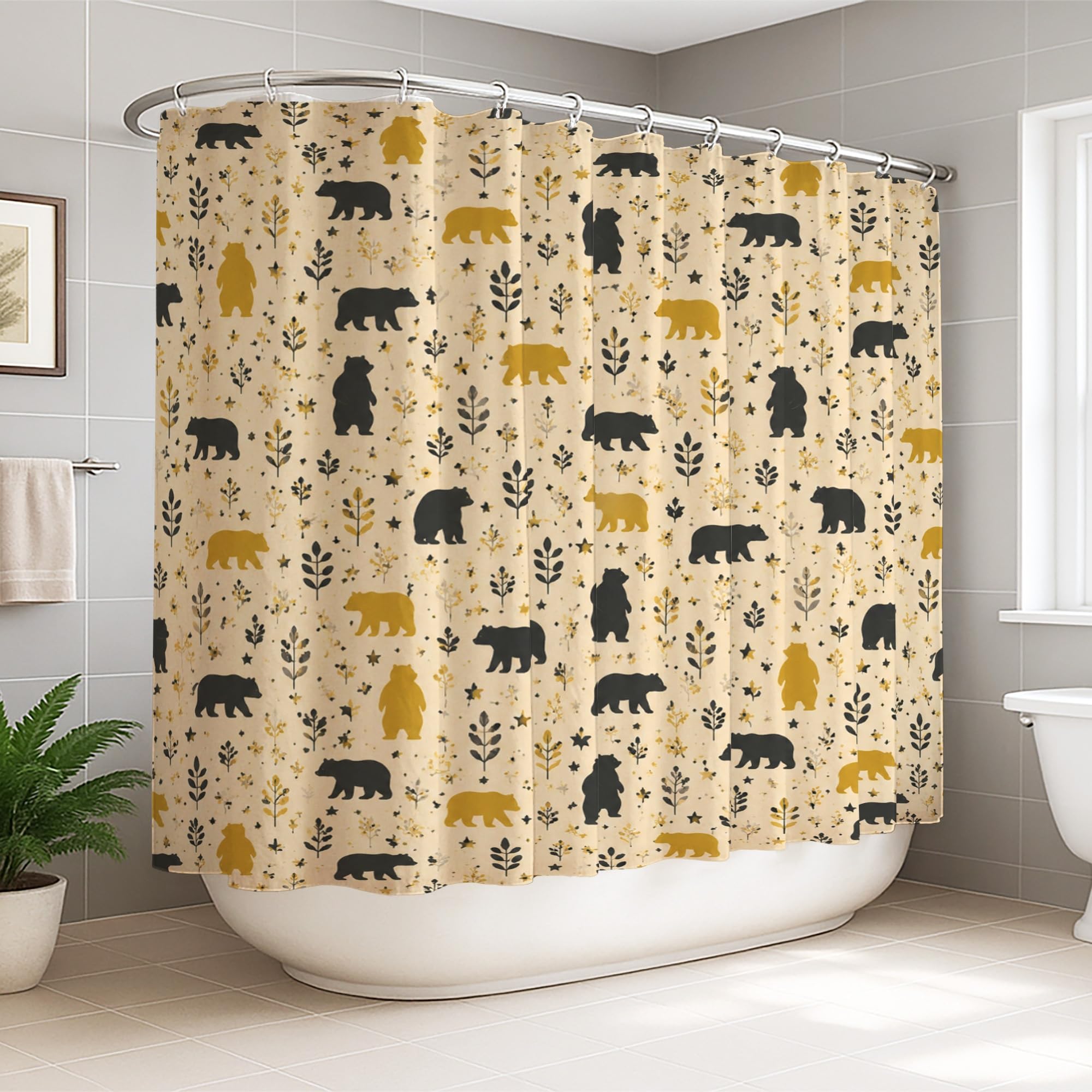Rideau de douche motif ours pour grand appartement et baignoire familiale spacieuse