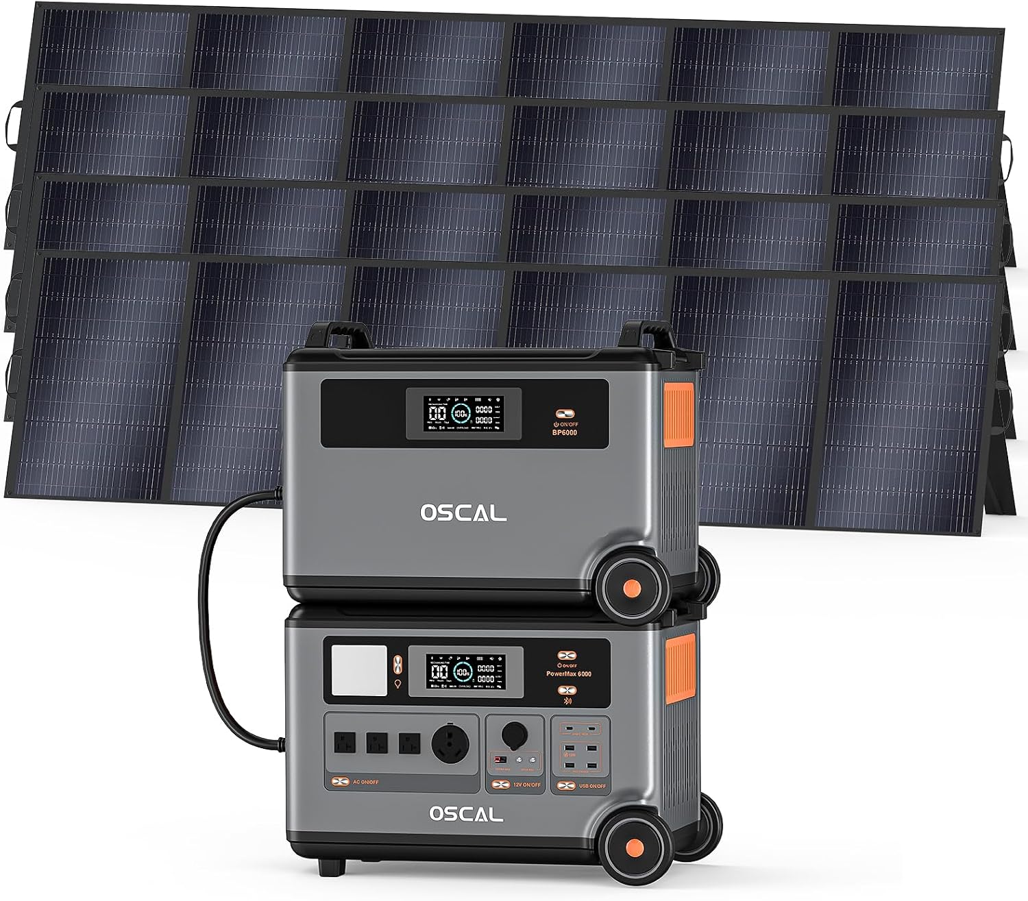 OSCAL PowerMax 6000 7200Wh Solar Generator with 4x500W Panels - 6000W 120/240V LiFePO4 Power Station for Home Backup, RV, Camping