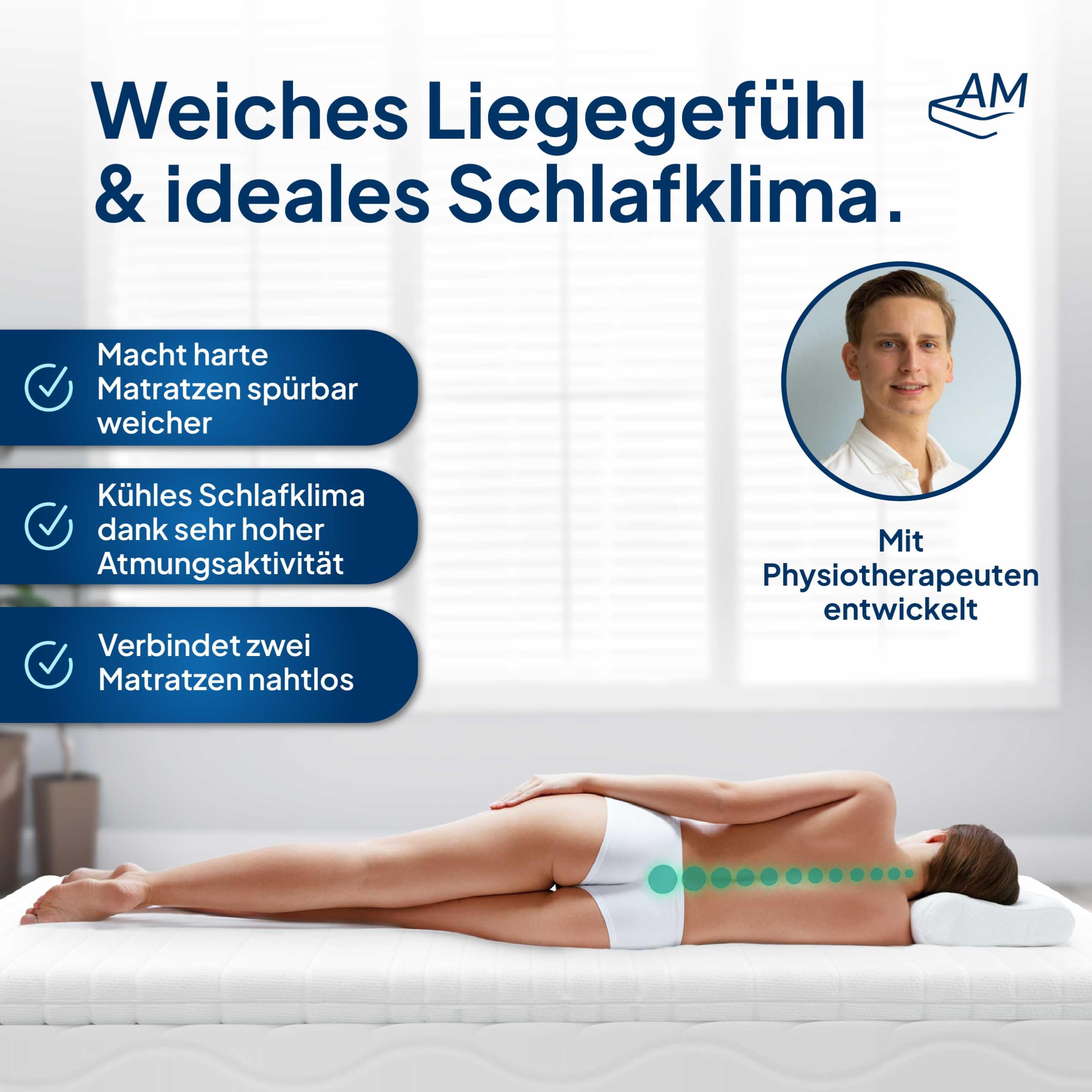AM Qualitätsmatratzen Sobrecolchon Premium 110x200 cm Suave - Cubre colchon Made in Germany - Topper H1 Certificado Oeko Tex - Topper 110x200 Adaptable y Suave con Funda con Cremallera Lavable