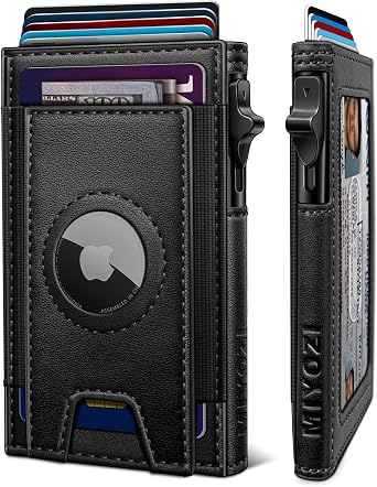 miyozi Airtag Wallet for Men, Slim Pop Up Credit Card Holder RFID Blocking Mens Minimalist wallet for 7-9 Cards ID Window, with Gift Box