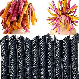 50 Pcs Heatless Spiral Hair Curlers 22inch Magic No Heat Hair Curls For Long Hair 6Pcs Styling Hooks DIY Hair Rollers Set(black)