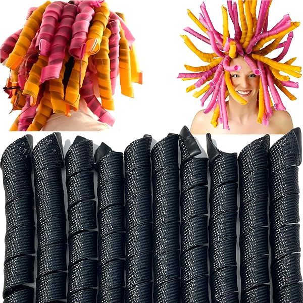 50 Pcs Heatless Spiral Hair Curlers 22inchm Magic No Heat Hair Curls For Long Hair 6Pcs Styling Hooks DIY Hair Rollers S