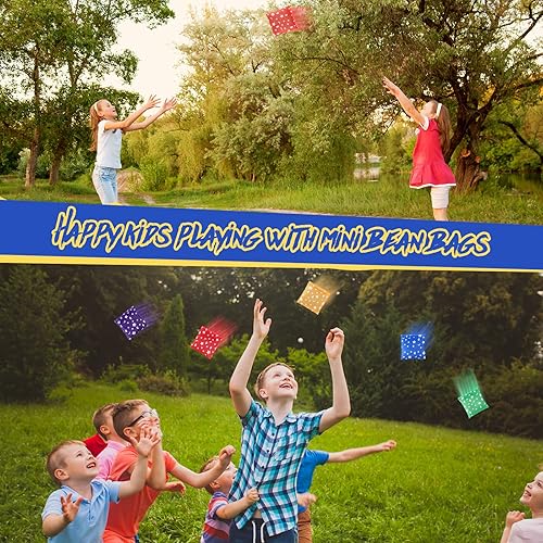 Miniatura 6 de Macarrie 40 bolsas de frijoles pequeños para niños, mini bolsas de Cornhole con diseño de estrellas y luna, juego de lanzamiento colorido para niños