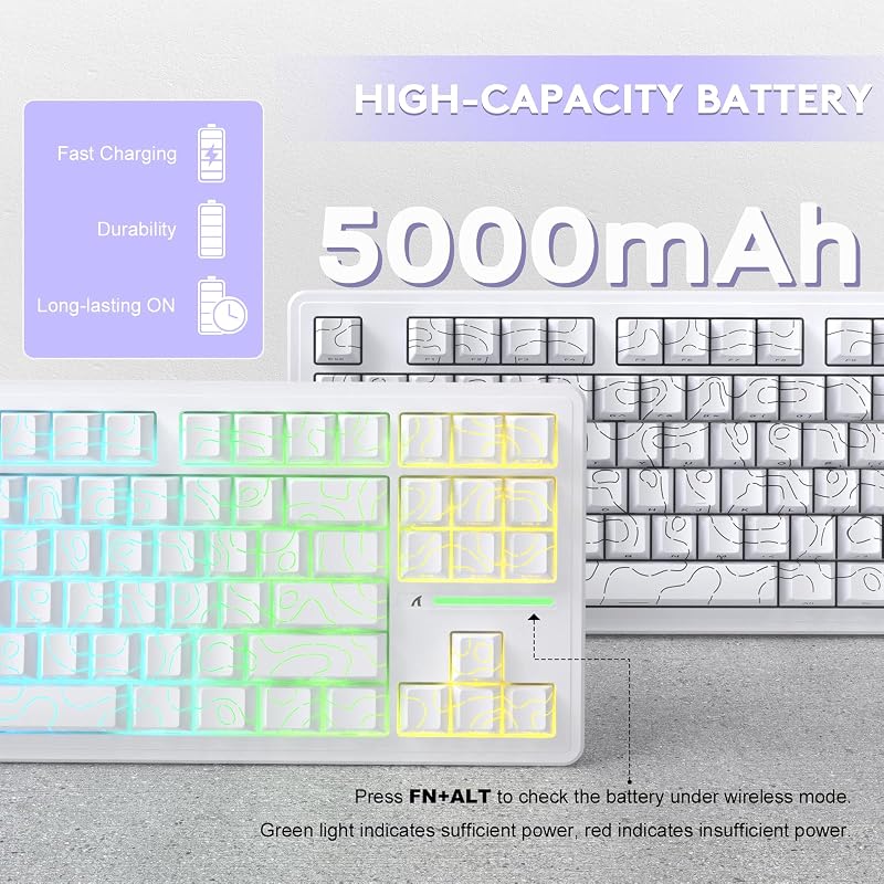 LexonElec x Attack Shark M87PRO 75% Vezeték Nélküli Gamer Billentyűzet, TKL Mechanikus, RGB Háttérvilágítás, Hot Swap, Fehér
