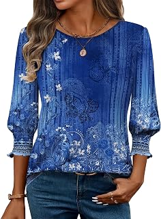 Zeagoo 3/4 Length Sleeve Blouse Pleated Tops Tunics for Women Dressy Shirt Business Casual