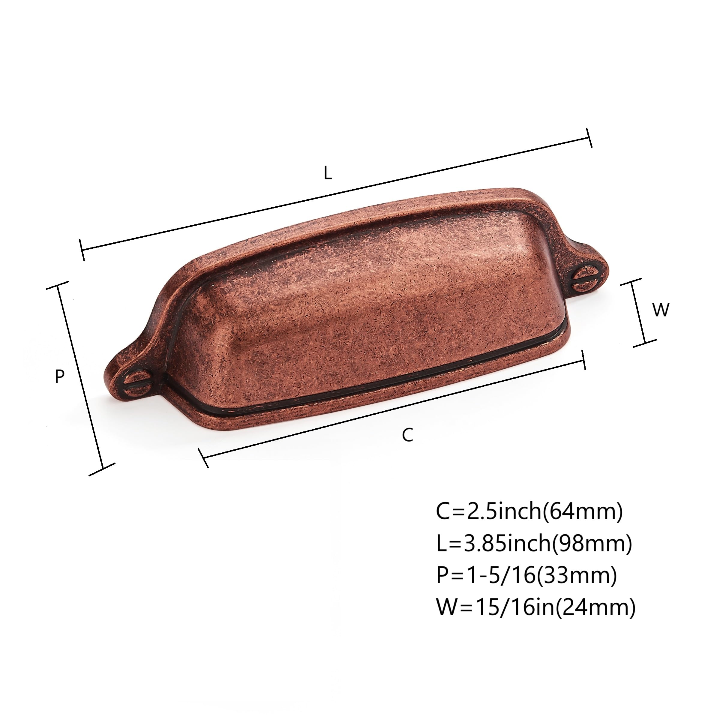 Cup Antique Copper Cabinet Pull - 80270, 2-1/2 in (64 mm) — KHTUMEWARE