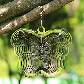 Wind Spinners Outdoor, 3D Butterfly Hanging Wind Spinners, 12 inches, Kinetic, Stainless-Steel Metal, Smooth Spinning, Indoor and Outdoor Decoration for Garden, Patio, Yard, Gift for Women Mom Wife