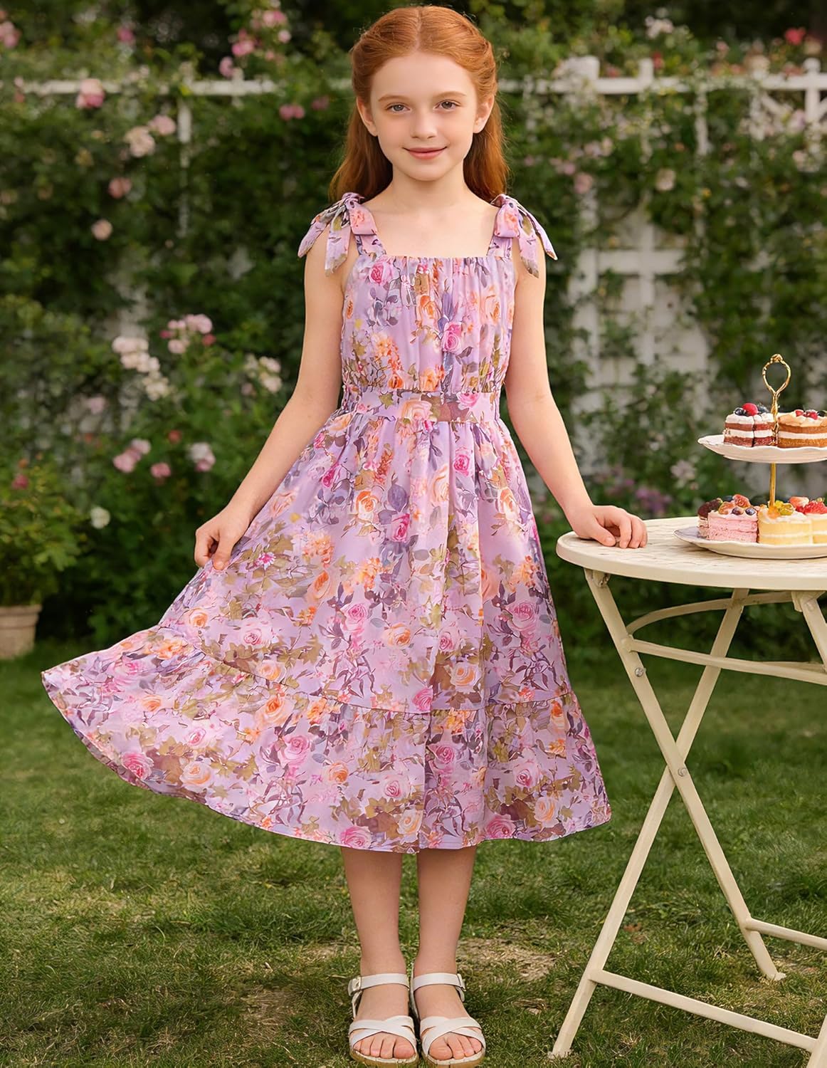 GRACE KARIN Girls Floral Chiffon Dress Summer Hawaiian Beach Vacation Party Wedding Birthday Sleeveless A-Line 7-14Y