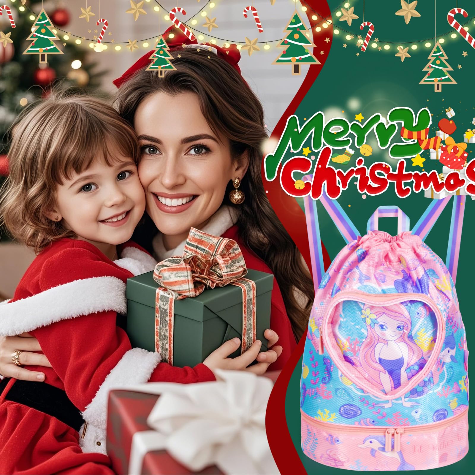PinkSheep Bolsa de natación para niños, bolsa de deporte con cordones, mochila para niñas y niños, bolsas de playa impermeables con compartimento para zapatos y bolsa a prueba de humedad para piscina