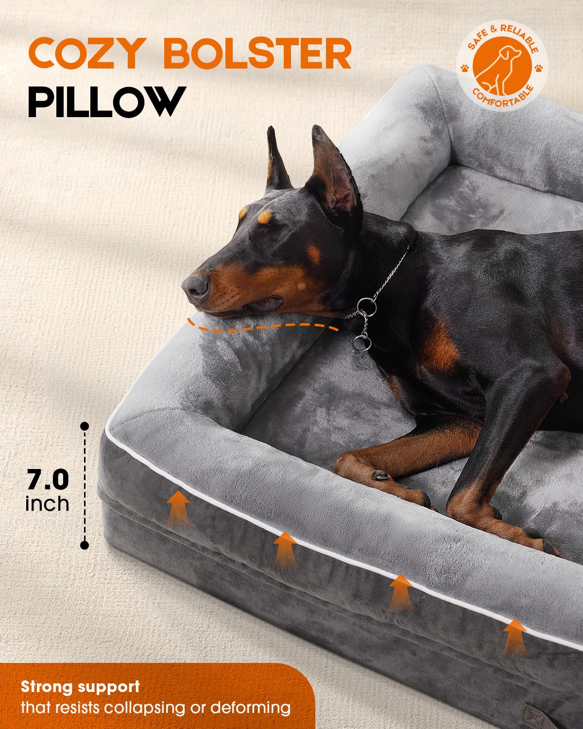 Upvilla Cama ortopédica para Perros, sofá Cama Impermeable para Perros (Gris, Grande)