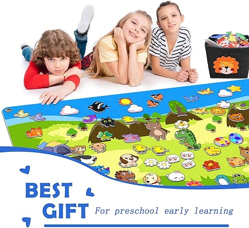 Miniatura 9 de SKOLESK Juego de Tablero Activo de Animales de Fieltro de 204 Piezas con Bolsa de Almacenamiento, Tablero de Historias de Gran Tamaño para