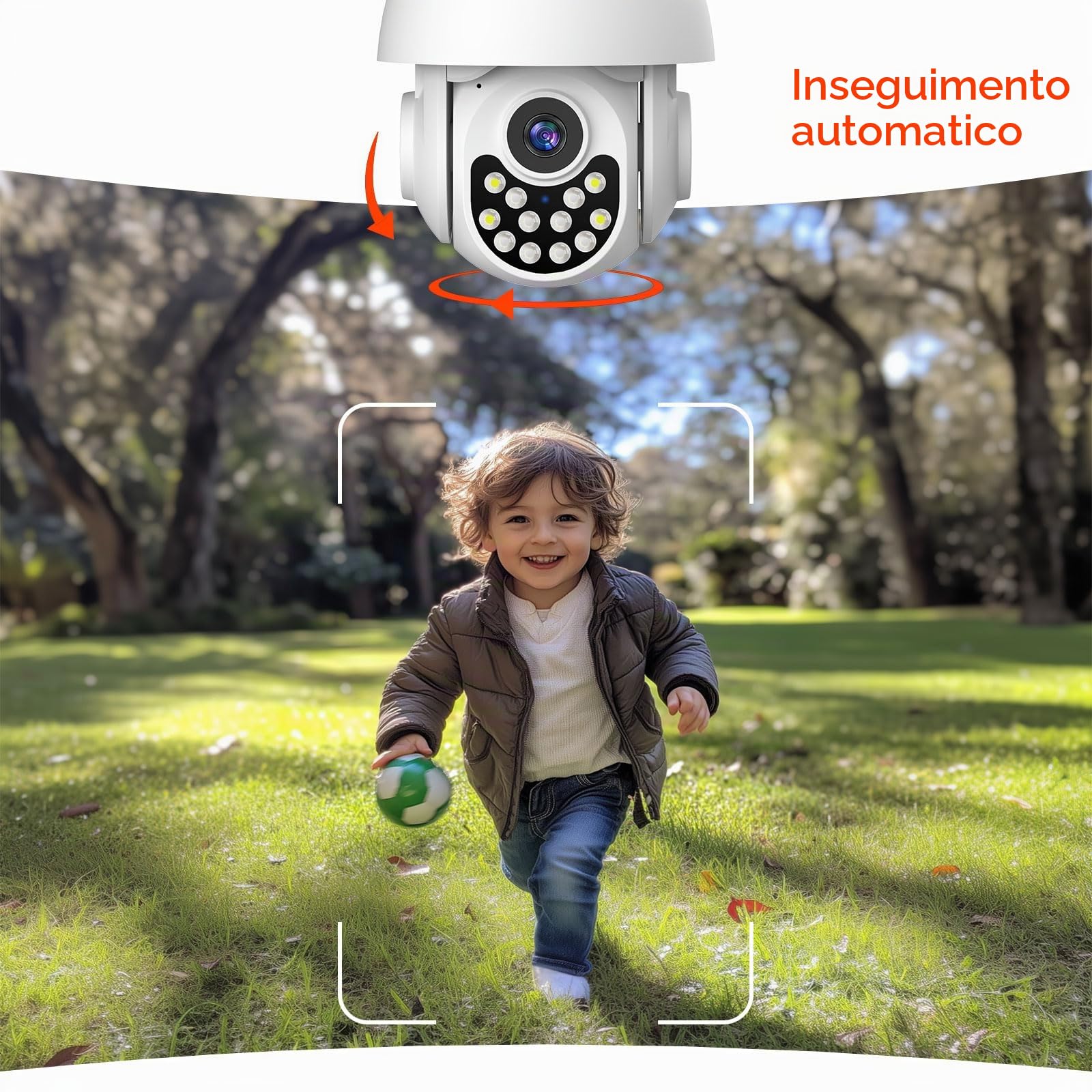 XNY 1080P Telecamera Wi-Fi Esterno 360°, 3MP Telecamera Tuya Smart Life, Visione Notturna, IP66, Tracciamento Automatico del Movimento, Audio Bidirezionale, 32G Scheda Micro SD