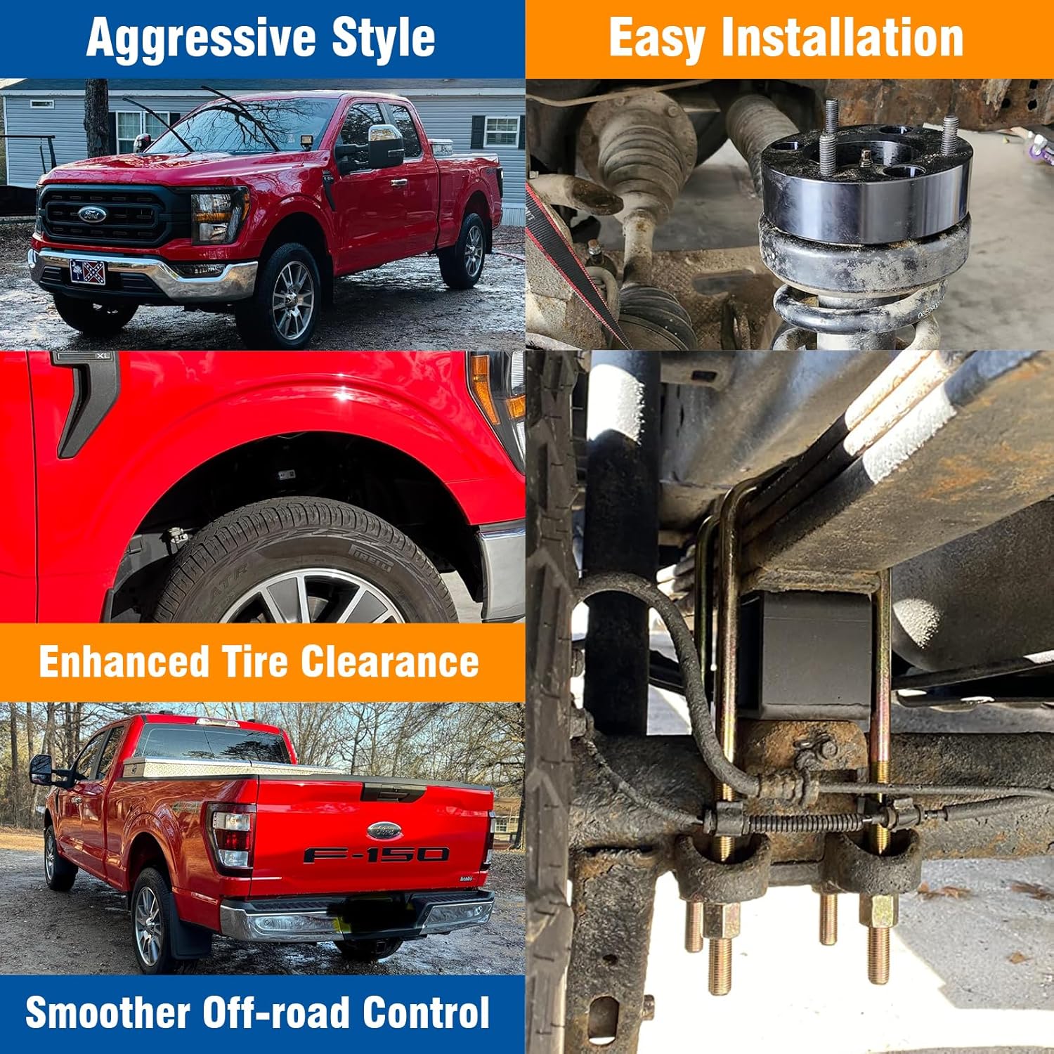 Dynofit Lift Kit for F150, 3" Front Strut Spacers & 3" Rear Aluminum Block with U-Bolts, Front and Rear Full Suspension Leveling Kit for 2004-2020 Ford F-150 2WD 4WD