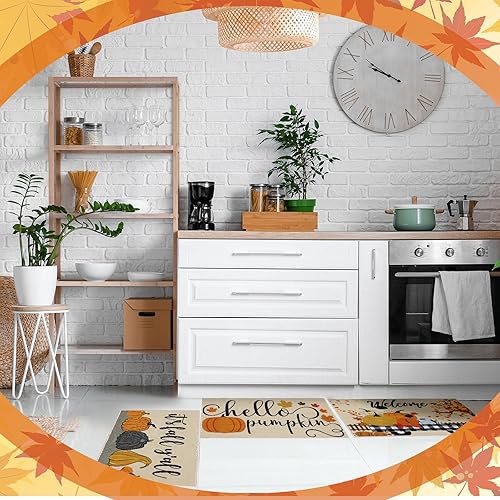 Miniatura 5 de Timgle Tapete de bienvenida de otoño, 3 piezas, tapete de cocina de 16 x 24 pulgadas, tapete de calabaza rústico para puerta delantera, decoración