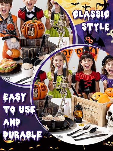 Miniatura 5 de WDF Cubiertos de plástico negro de 180 piezas, el juego de cubiertos de plástico incluye 60 tenedores, 60 cuchillos, 60 cucharas, cubiertos