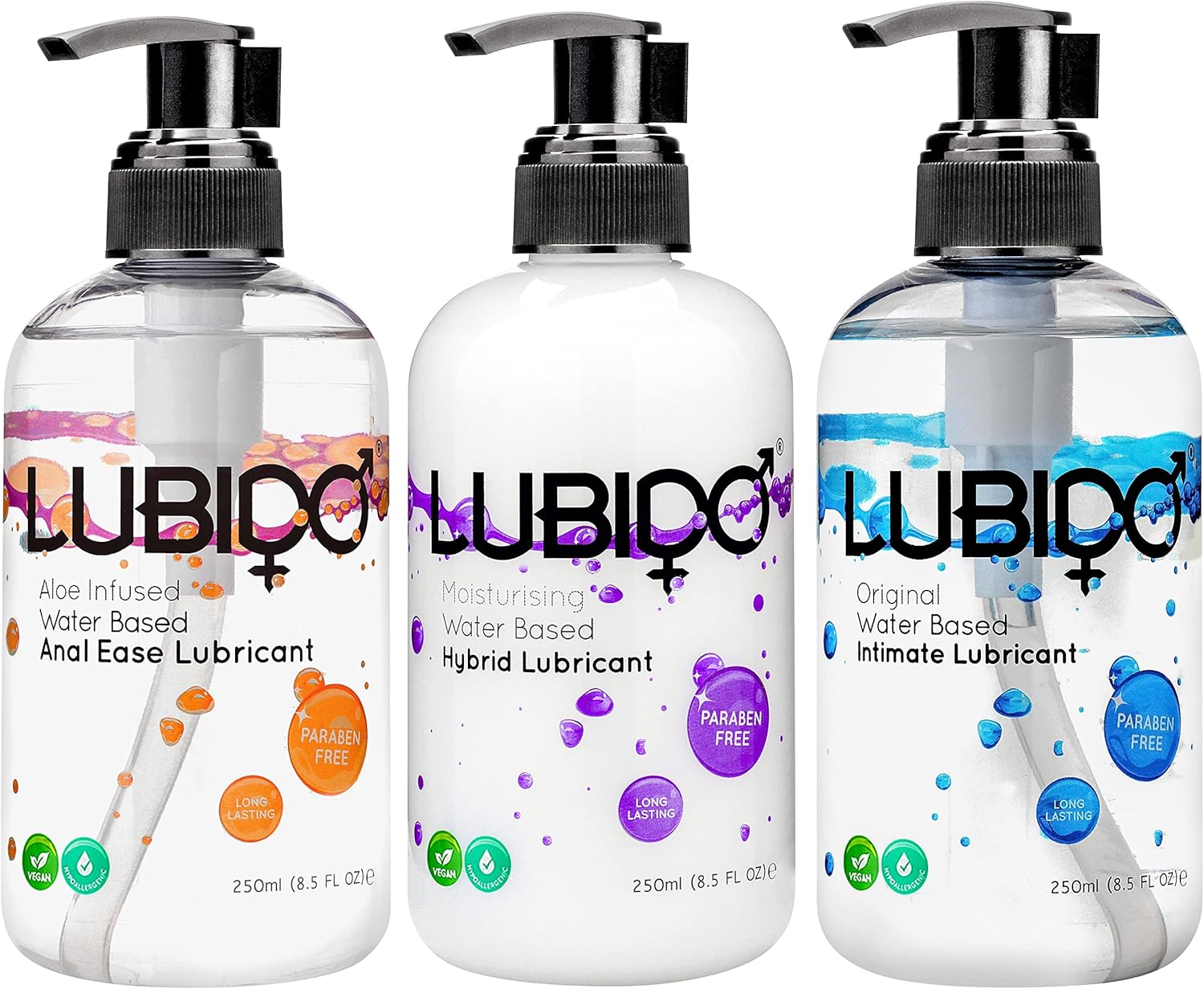 Lubido Intimate Lube Variety Pack Anal, Hybrid and Original, 250ml