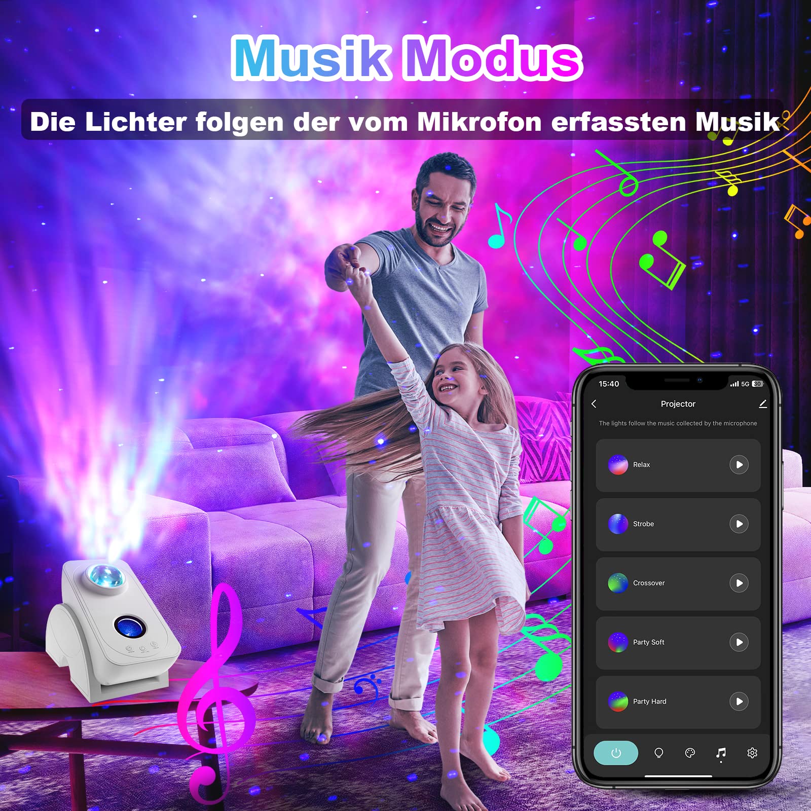 Blubbel LED Sternenhimmel Projektor, WLAN Sternenprojektor, 3D Galaxy Lampe Nachtlicht, App-/ Sprachsteuerung, Star Projector, Sternenlicht Galaxie, Alexa/Google kompatibel, Baby, Kinder, Schlafzimmer