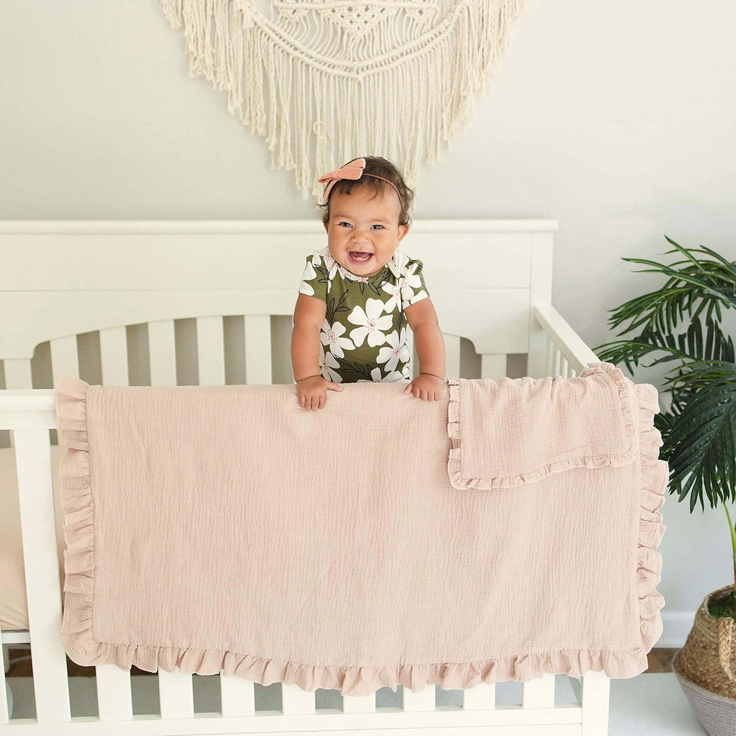 Leyl&Ari Toddler Blanket | 100% Organic Cotton Baby Girl Blanket (Dusty Rose)