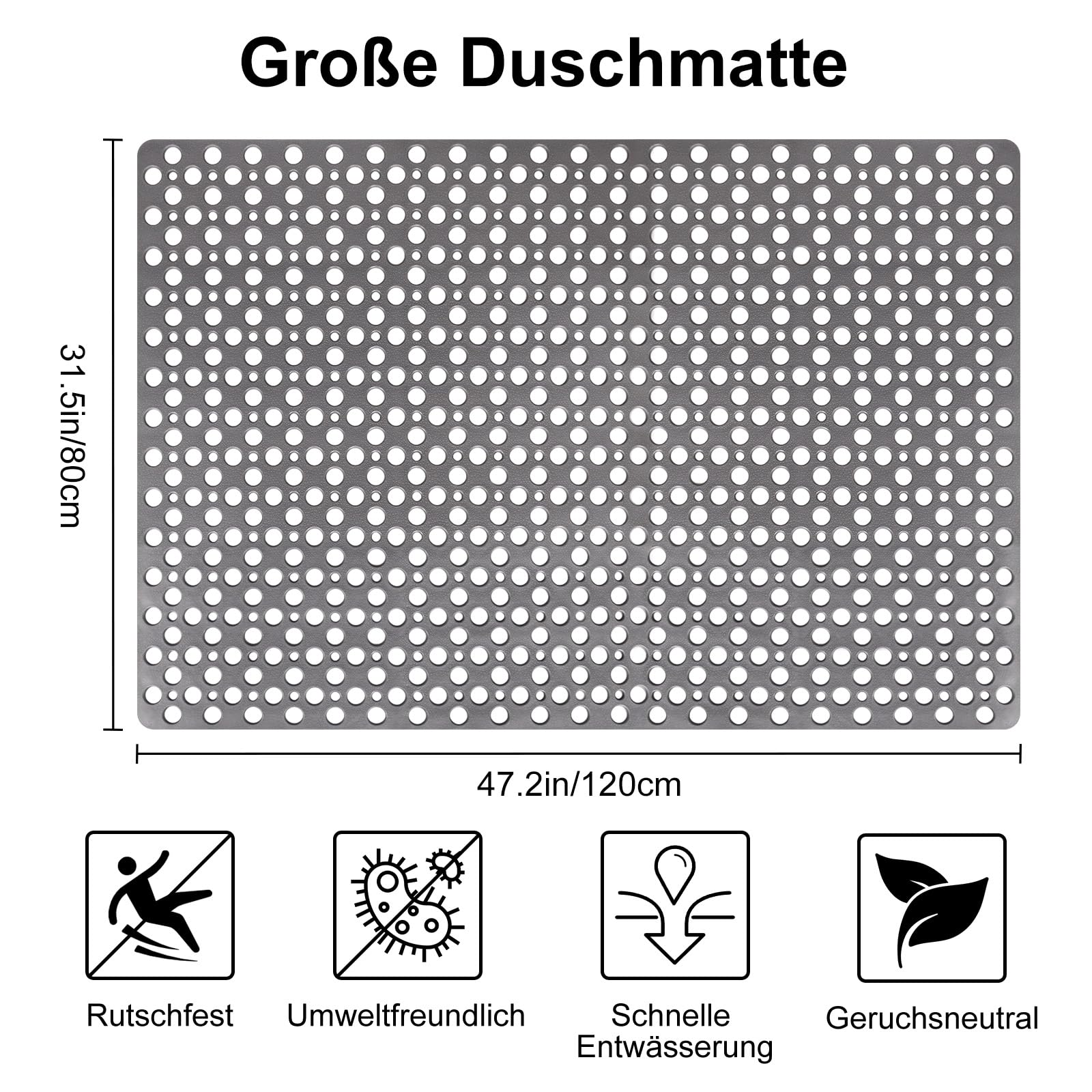 Duschmatte rutschfest 80x120 cm: Große und weiches TPE Antirutschmatte Dusche, Duscheinlage rutschfest mit Saugnäpfen und Großes Ablauflöchern, Rutschmatte dusche, schimmelresistent&maschinenwaschbar