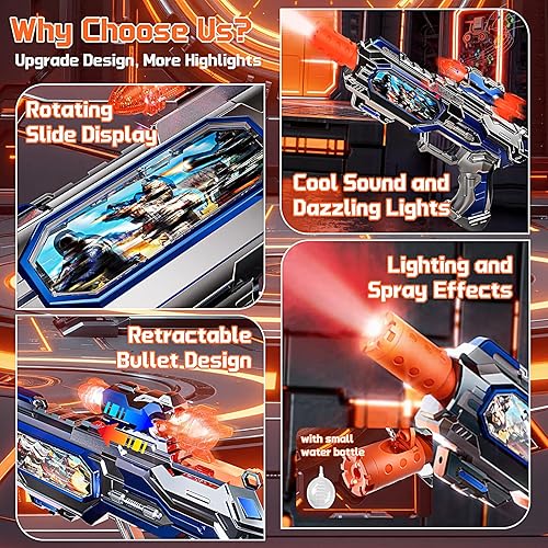 Miniatura 2 de Pistola de juguete con luz en aerosol con efectos de sonido y pantalla deslizante giratoria, pistolas de juguete para niños de 3, 4, 5, 6, 7 años