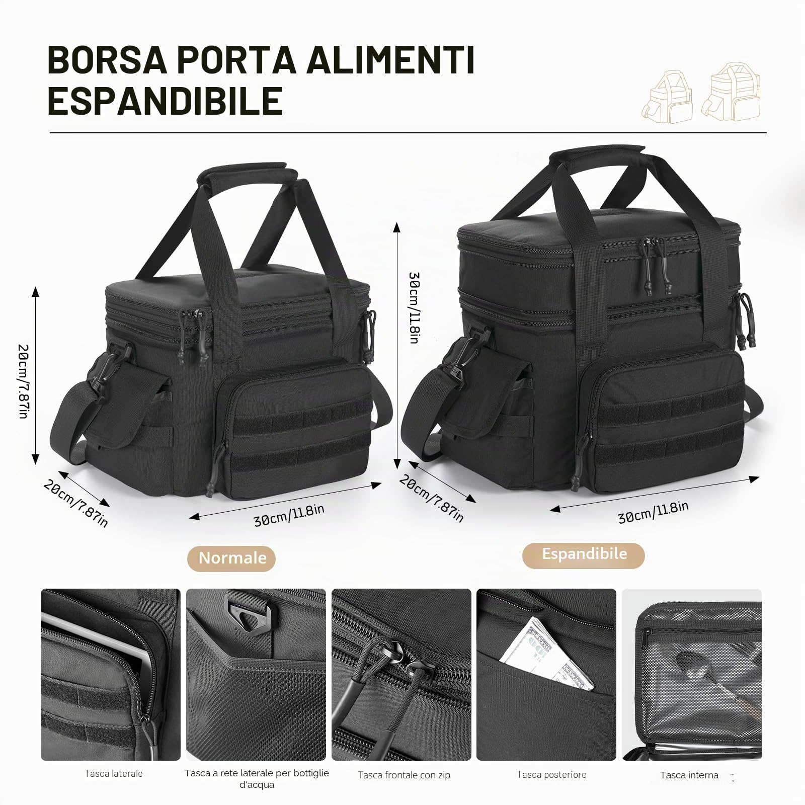 1TG Tactical Borsa Pranzo Isolata, 18L-26L Lunch Box Espandibile Borsa Termica Grande Impermeabile con Tracolla, Borsa Pranzo Riutilizzabile per Lavoro, Viaggi, Campeggio, Picnic, Spiaggia