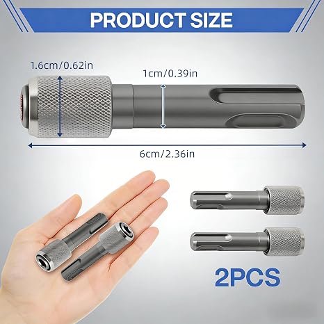 2PCS SDS Drill Bit Adapters – Hex Socket Holder Converter Set 6.35mm 1/4 Inch Quick Change Shank Adaptor for Hammer and Rotary Drills, Drill Attachments Tool Kit