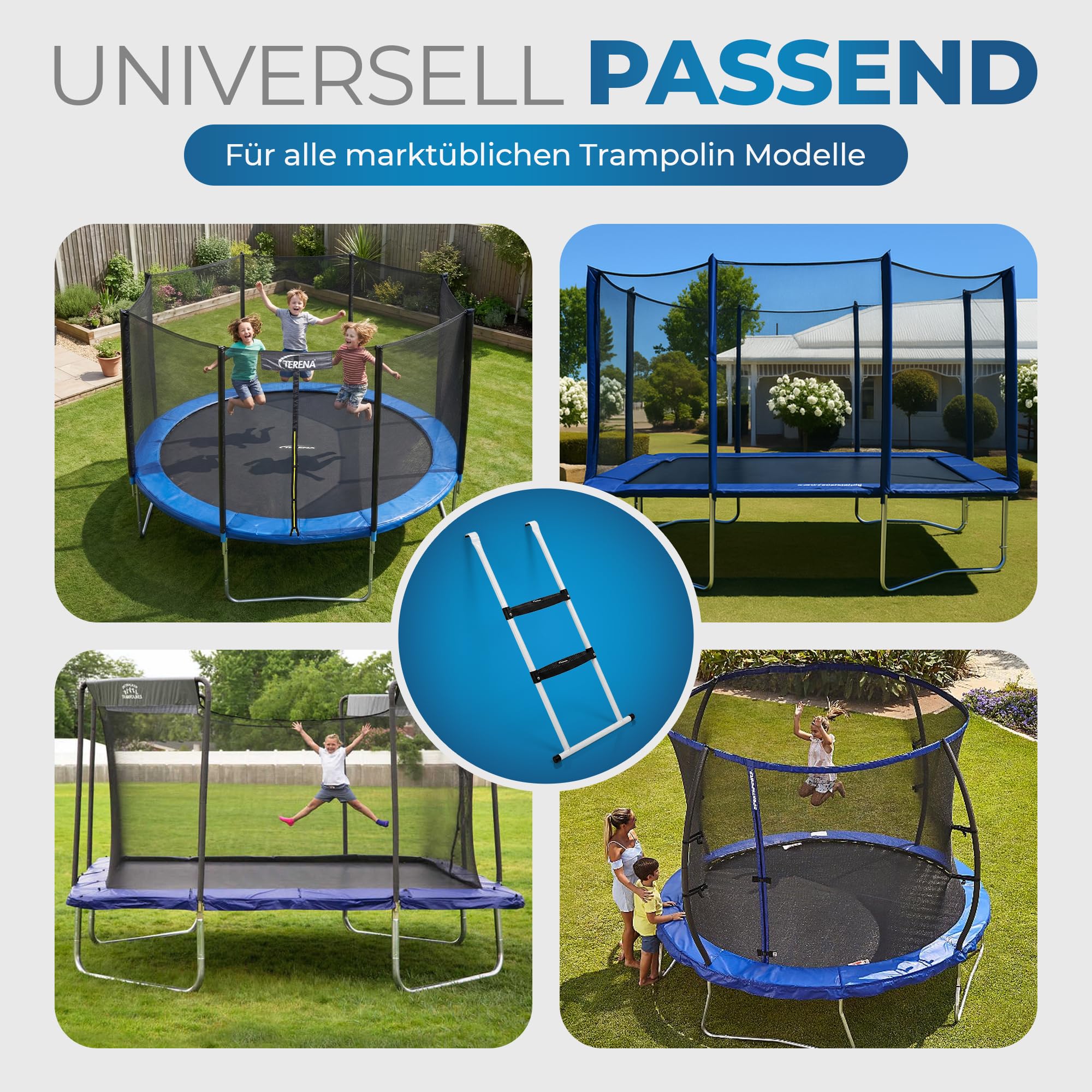 Terena Trampolinleiter 97 cm – Trampolinleiter mit Kunststoffstufen – Stabile Leiter für Trampoline – Wetterfeste Trampolin Leiter zum Einhängen – Rutschfeste Trampolin Treppe für Kinder & Erwachsene