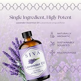 Siva Lavender Essential Oil - 4 Fl Oz - 100% Natural Lavender Oil - for Diffuser, Face, Skin Care, Aromatherapy, Hair Care, Scalp and Body Massage - with Dropper