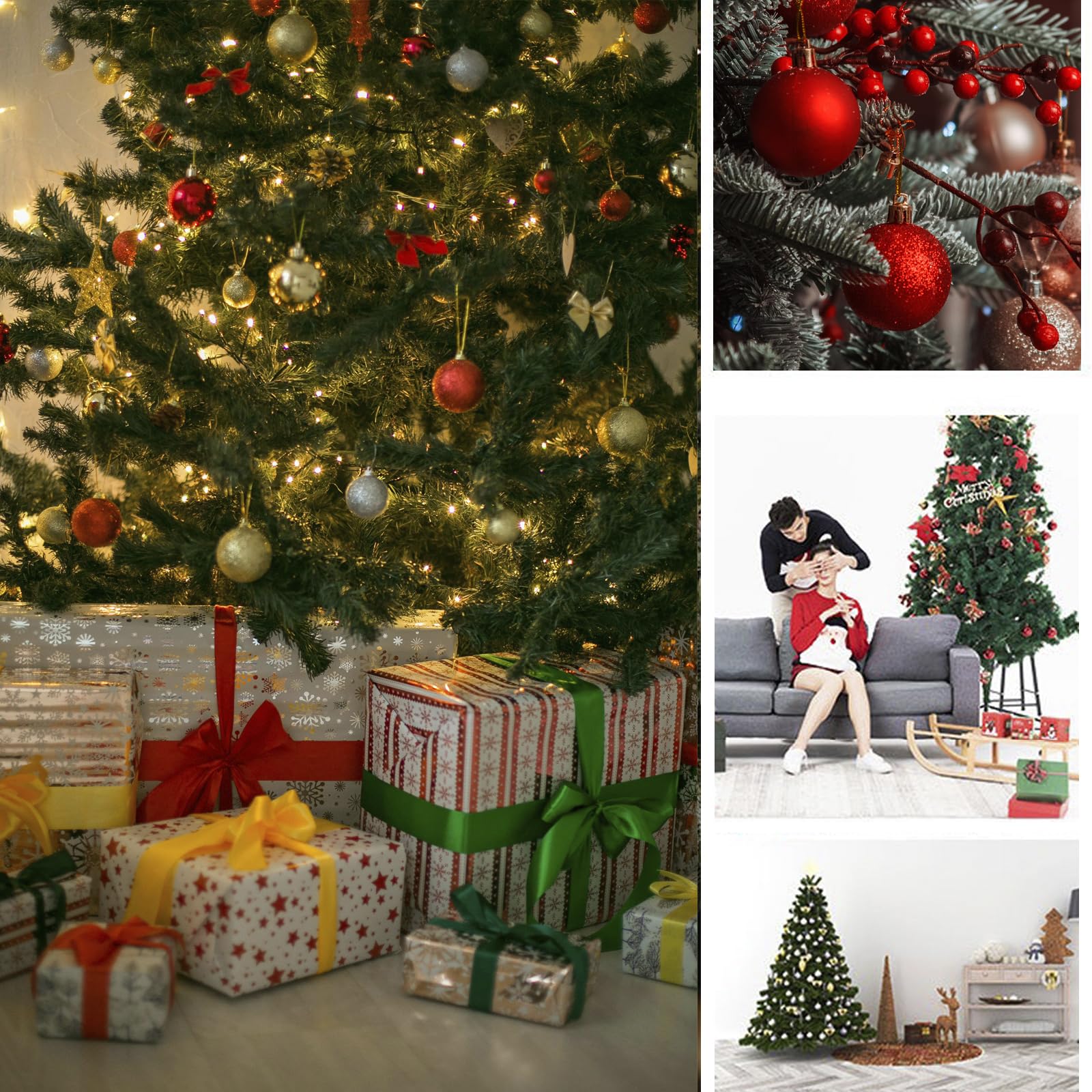24 Bolas de Navidad 4cm - Decoración navideña de plástico, Rojo, Plata, Oro - Adornos para árboles de Navidad