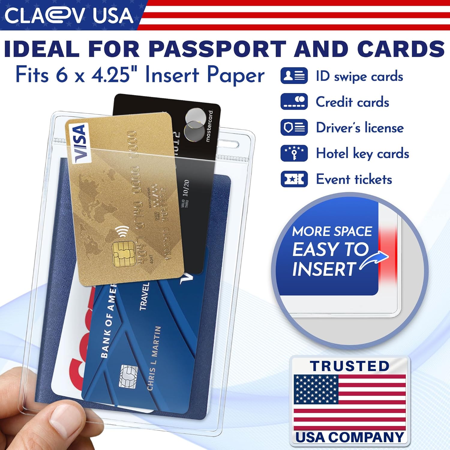 Claev Flexible and Tear Resistant Vertical 4x6 Passport & Card Holders (4x6 Extra Large (XXL), 250 Pack), Clear Zipperless ID Plastic Name Card Badge Holders for Travel, Conferences, Conventions