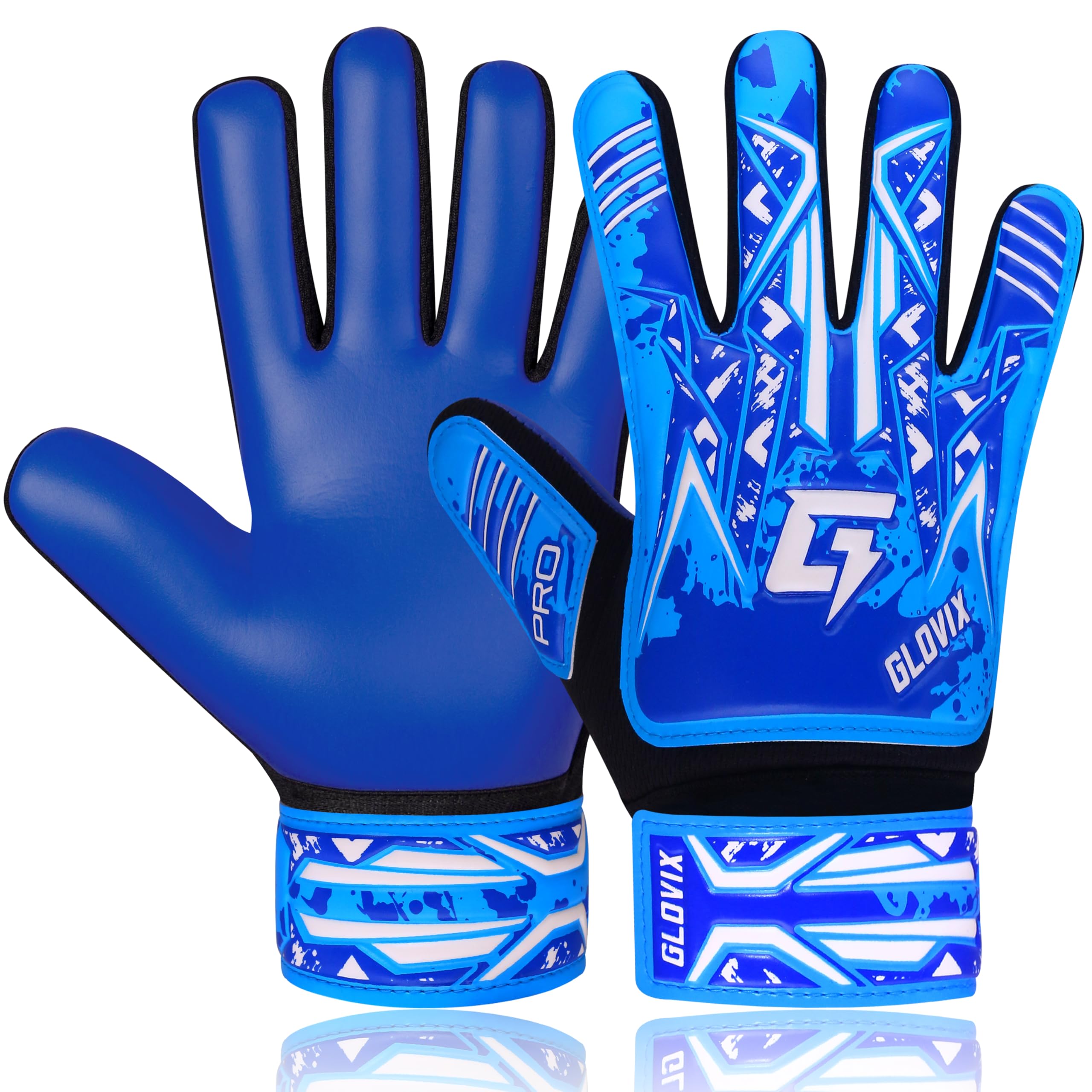 GLOVIX Kids Goalkeeper Gloves for Boys & GirlsâJunior Football Goalie Gloves with Super Grip Latex Palm, Breathable Mesh & Secure Wrist StrapâYouth Soccer Gloves for Training & Matches (Cyan Blue, 7)