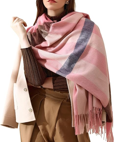 Écharpe Châle Femme HYUET - 70x180cm - 100% Polyester - Carreaux Écossais - Pour Automne/Hiver