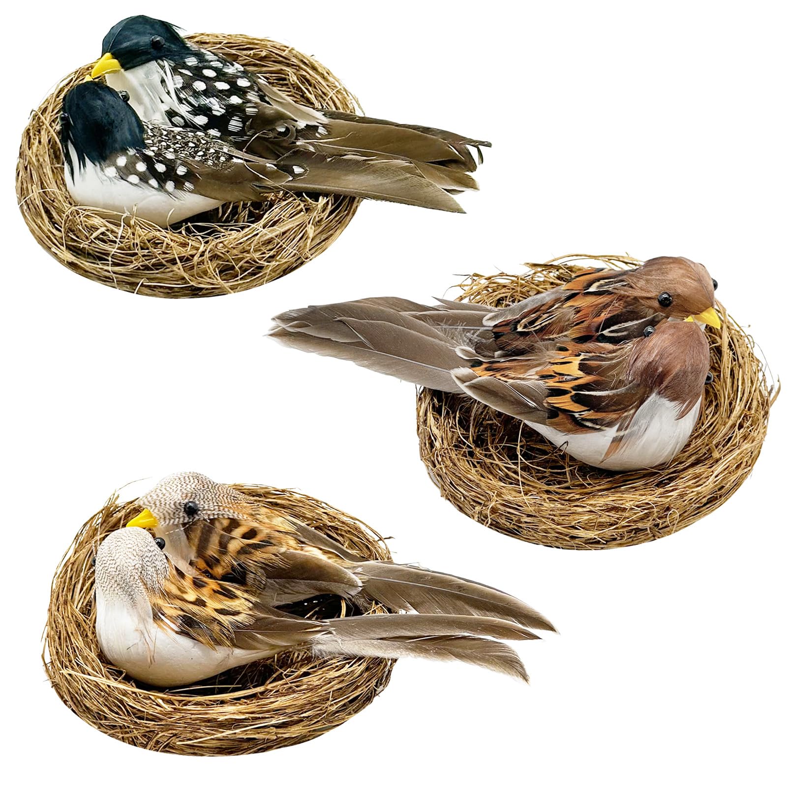 3 pack Artificial Birds Nest Decorative Cute Bird Nest with Bird Eggs Tabletop Decoration for Spring, Summer, Home Decor Christmas Decorations